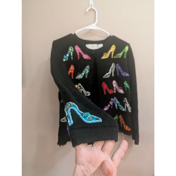 VINTAGE 90s black dressy high heel cardigan w/button front by Jane's Closet, Med - Picture 2 of 8